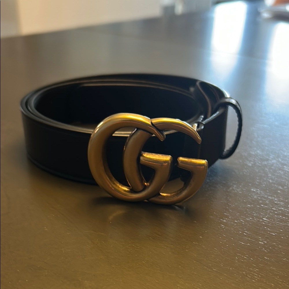 Gucci Black Belt with Gold GG Emblem